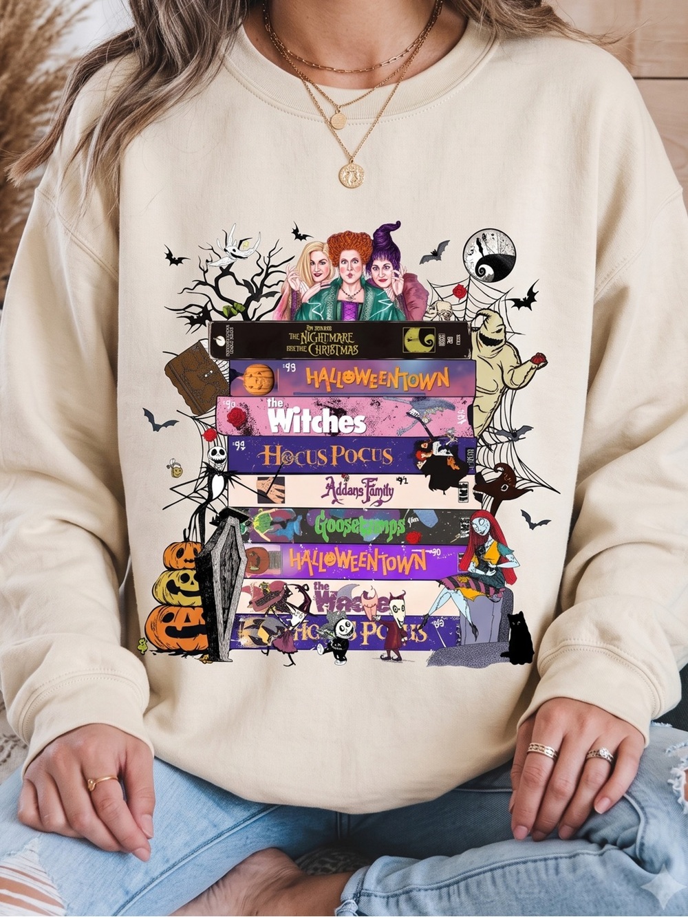 Gildan Halloween Movie Sweatshirt, Spooky Book Stack, Hocus Pocus Shirt